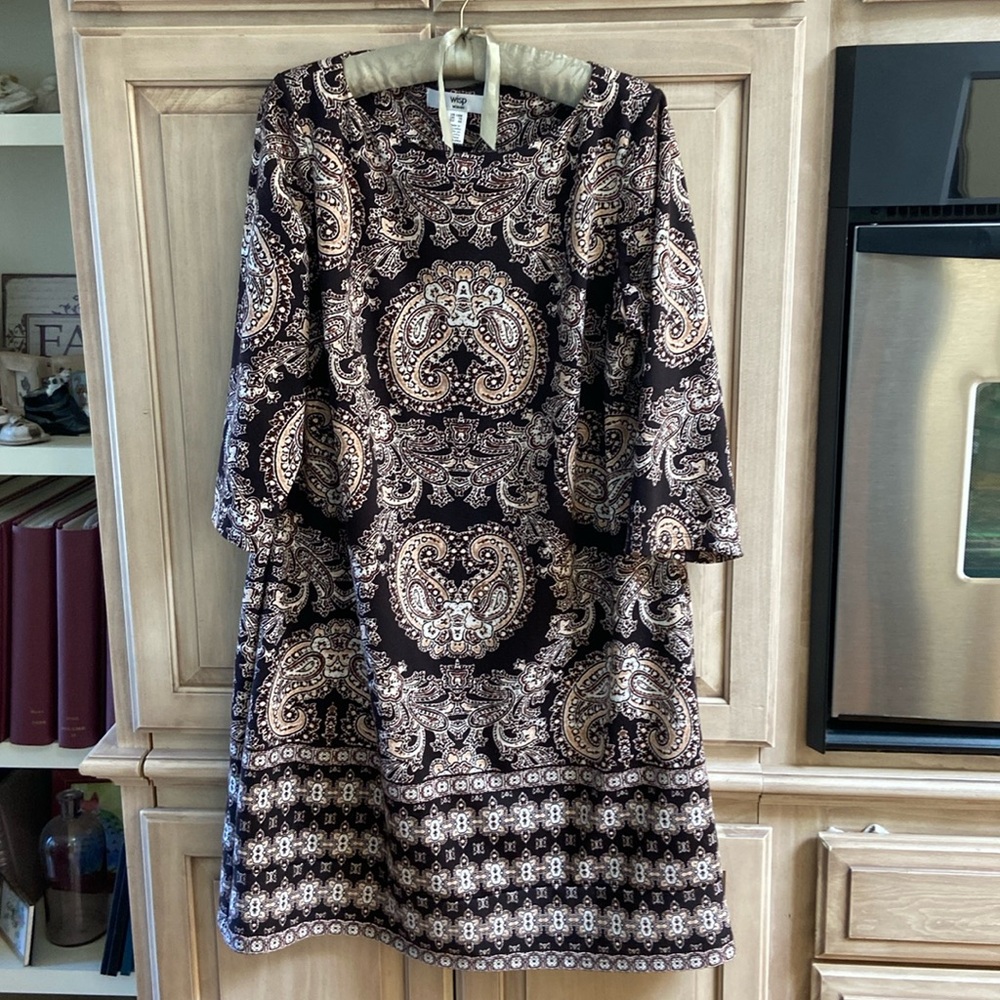 Wisp Woman dress brown tan euc sz 14W